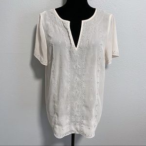 WHBM embroidered gauzy v neck blouse 10